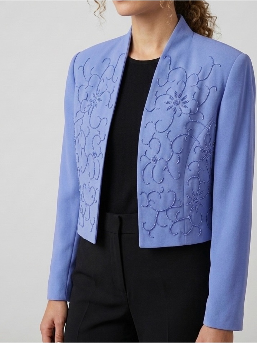 Vintage Rimini by Shaw Blue Beaded Cropped Bolero Evening Jacket